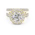 Modern Round Cut Split Eternity Halo Ring Yellow Gold Perspective View