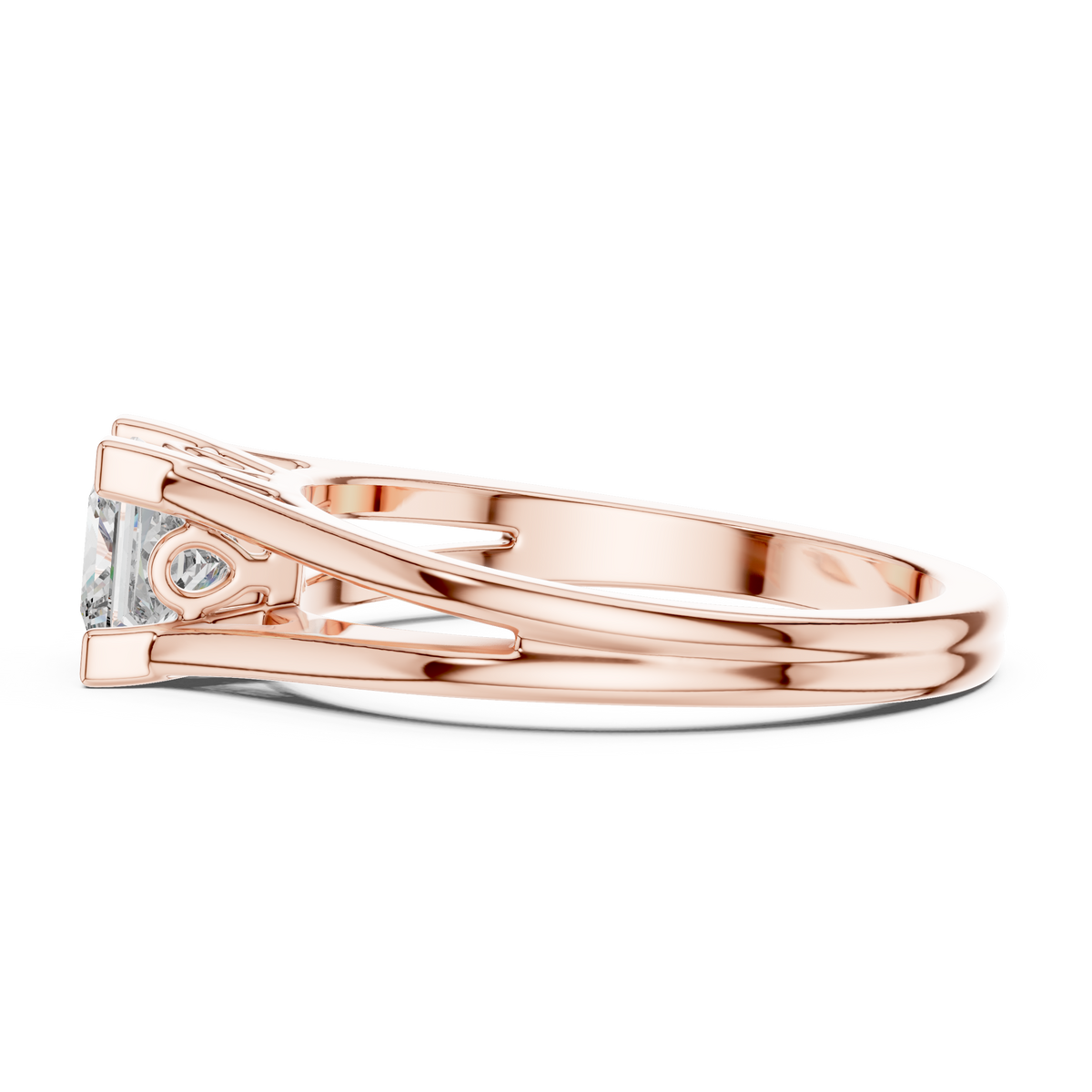 Princess Cut Split Solitaire Ring Rose Gold Flat View