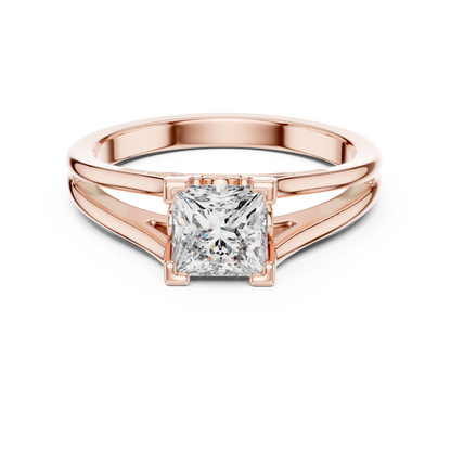 Princess Cut Split Solitaire Ring Rose Gold Perspective View