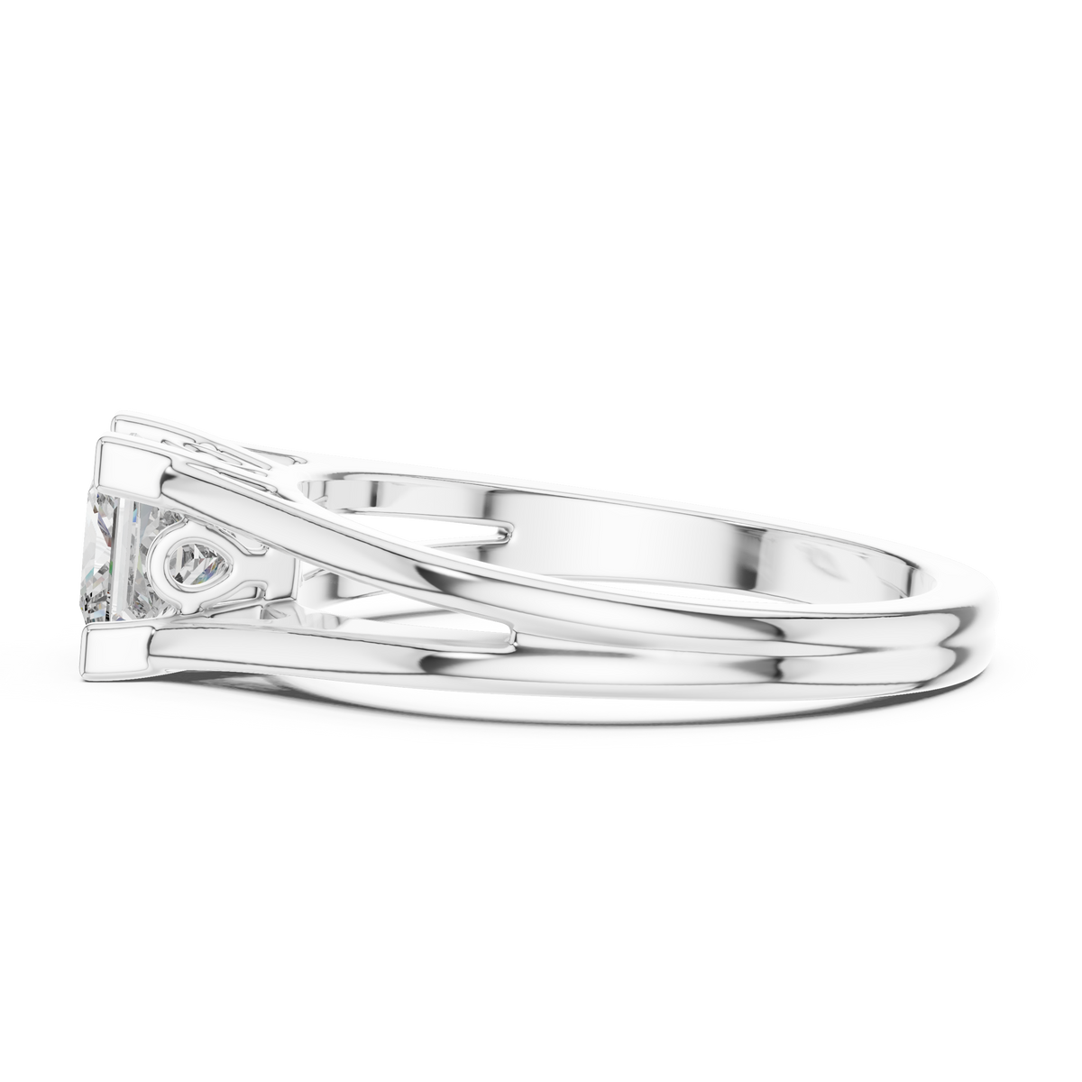 Princess Cut Split Solitaire Ring White Gold Platinum Flat View