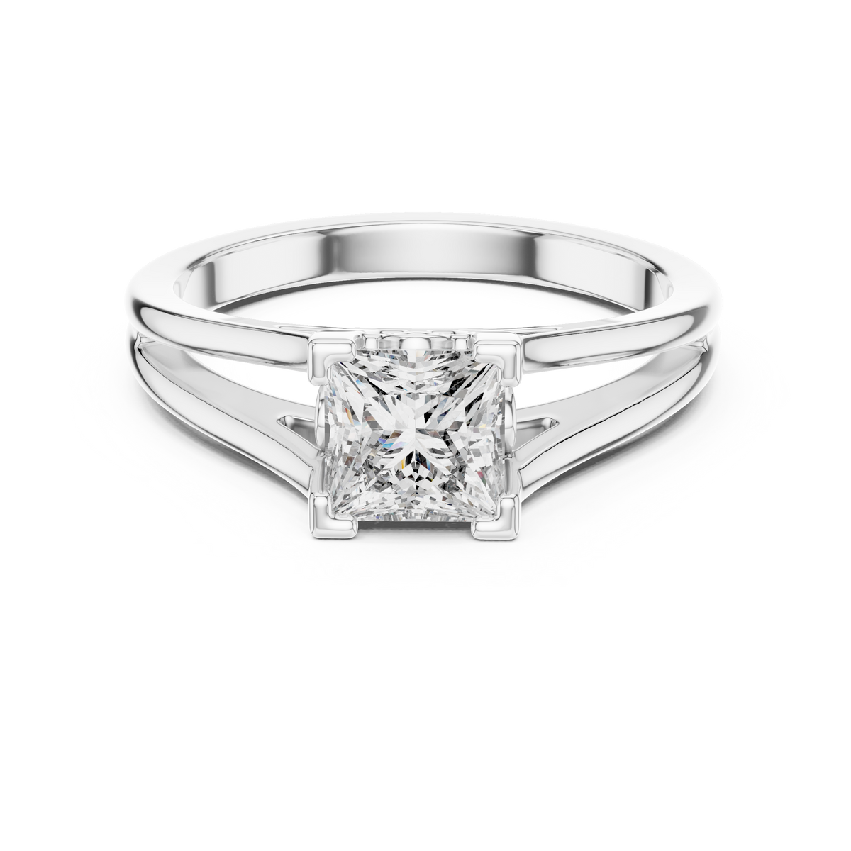 Princess Cut Split Solitaire Ring White Gold Platinum Perspective View