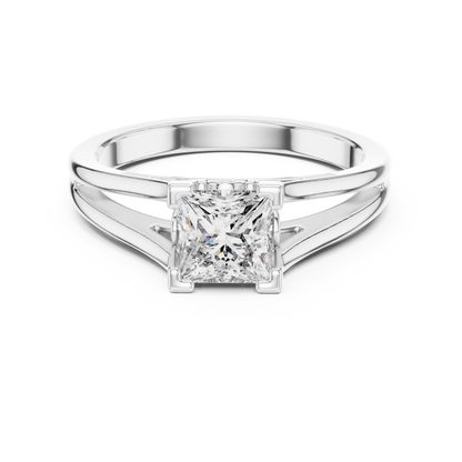 Princess Cut Split Solitaire Ring White Gold Platinum Perspective View