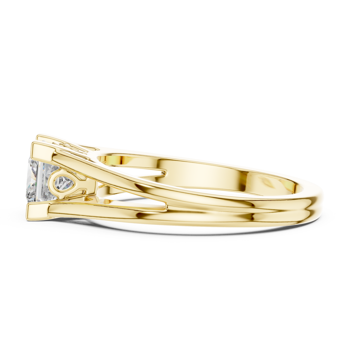 Princess Cut Split Solitaire Ring Yellow Gold Flat View