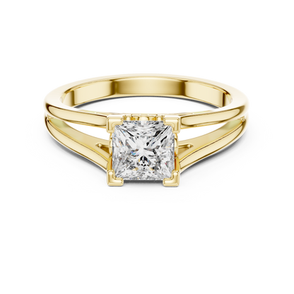 Princess Cut Split Solitaire Ring Yellow Gold Perspective View