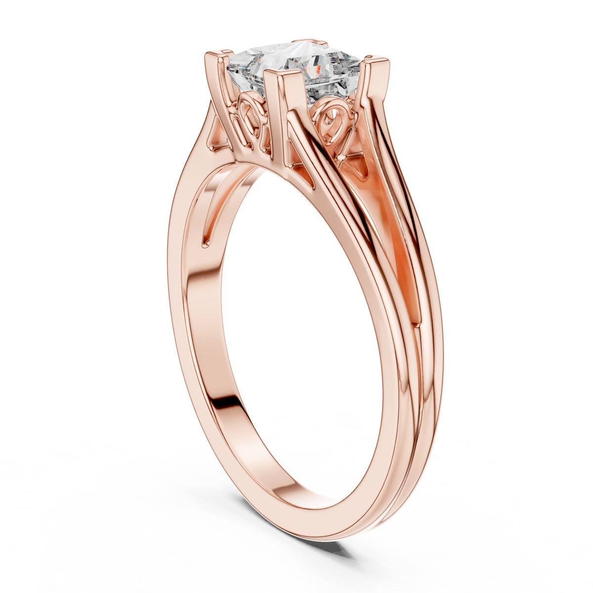 Princess Cut Split Solitaire Ring Rose Gold Side View