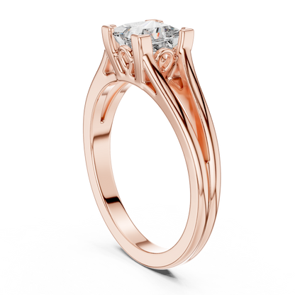 Princess Cut Split Solitaire Ring Rose Gold Side View