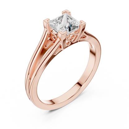 Princess Cut Split Solitaire Ring Rose Gold Top View
