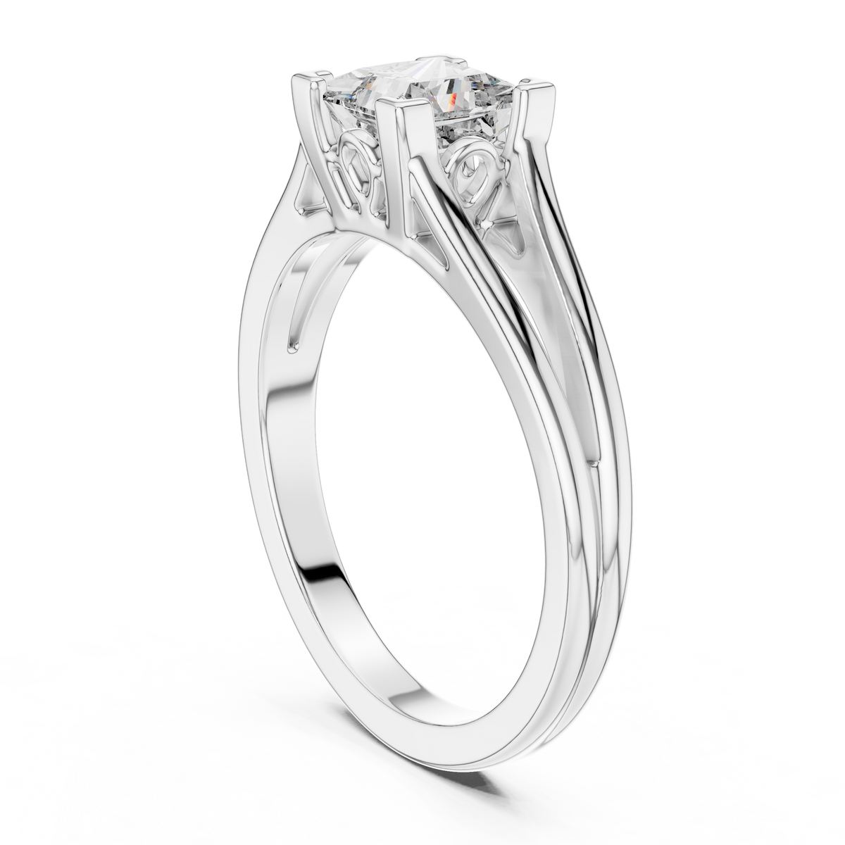 Princess Cut Split Solitaire Ring White Gold Platinum Side View