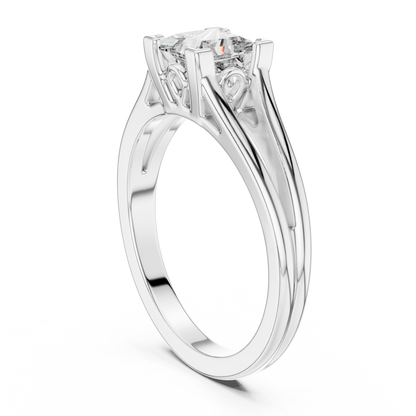 Princess Cut Split Solitaire Ring White Gold Platinum Side View