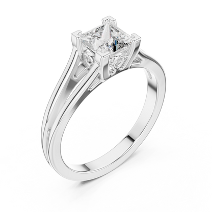 Princess Cut Split Solitaire Ring White Gold Platinum Top View