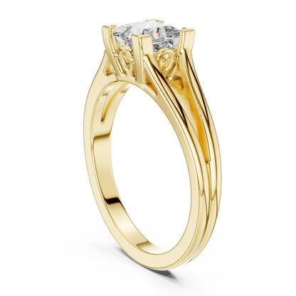 Princess Cut Split Solitaire Ring Yellow Gold Side View