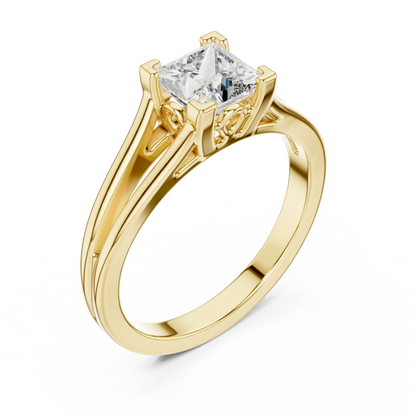 Princess Cut Split Solitaire Ring Yellow Gold Top View