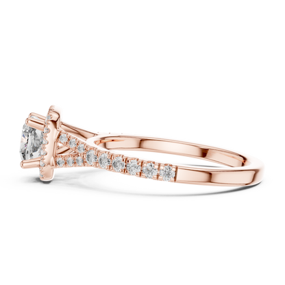 Classic Cushion Cut Split Halo Ring Rose Gold Flat View