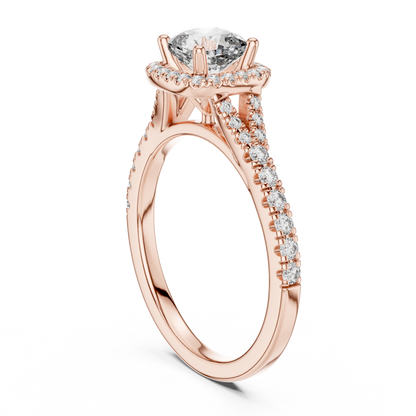 Classic Cushion Cut Split Halo Ring Rose Gold Side View