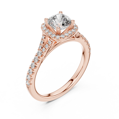 Classic Cushion Cut Split Halo Ring Rose Gold Top View