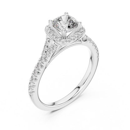 Classic Cushion Cut Split Halo Ring White Gold Platinum Top View