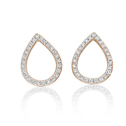 A pair of drop-shaped stud earrings with a minimalist design.