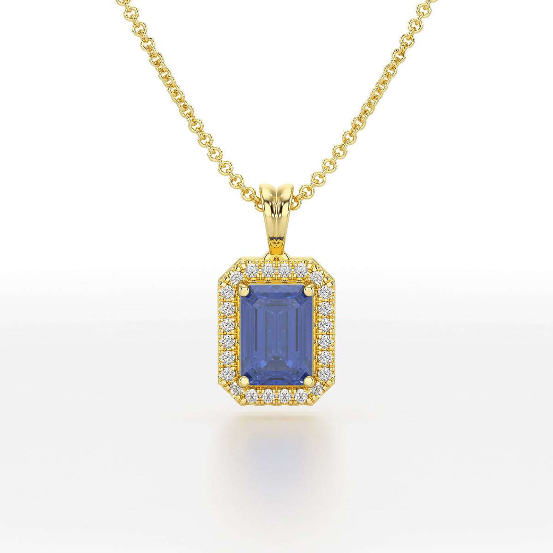 Emerald Blue Sapphire Halo Pendant