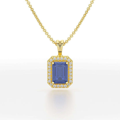 Emerald Blue Sapphire Halo Pendant