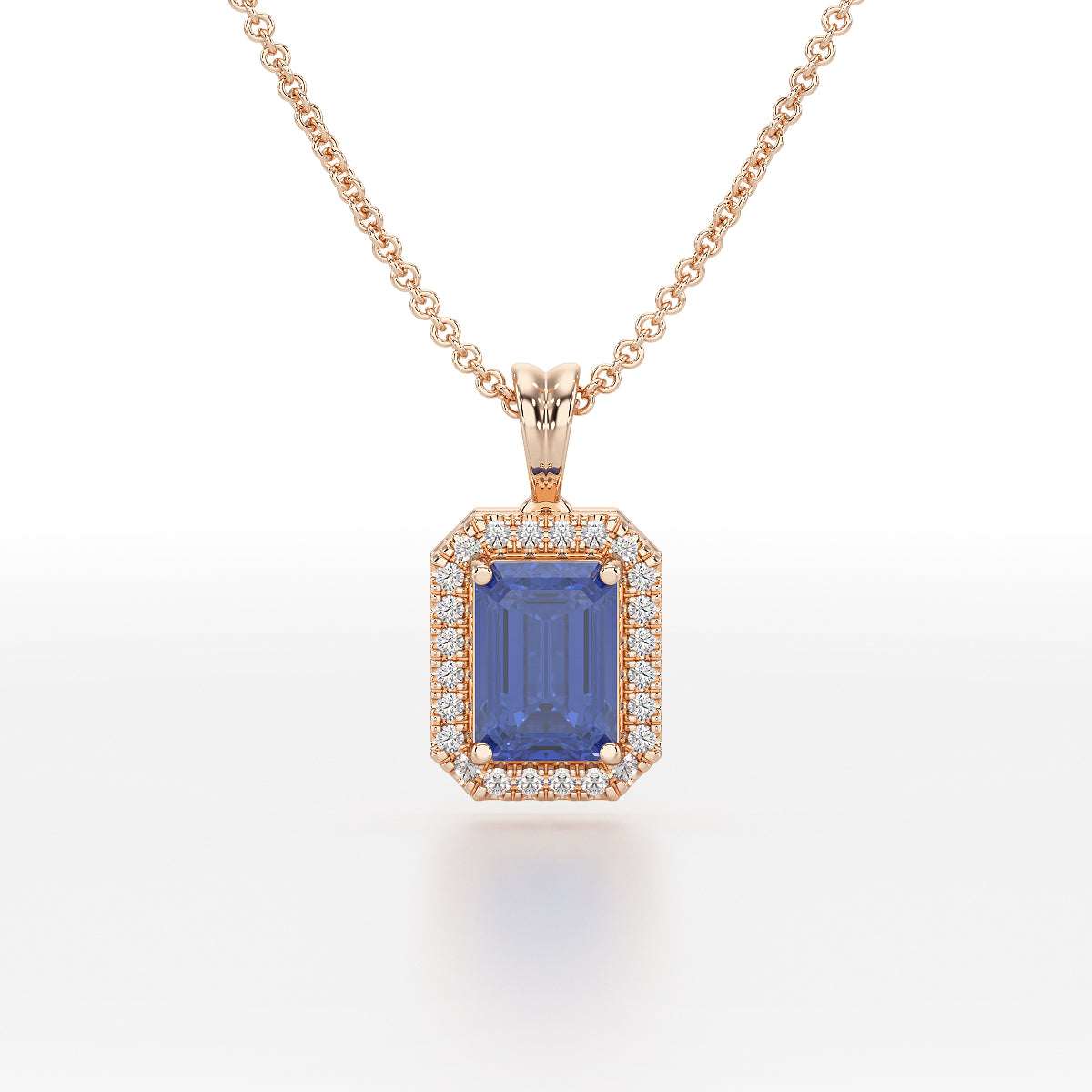 Emerald Blue Sapphire Halo Pendant