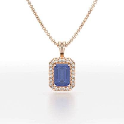Emerald Blue Sapphire Halo Pendant