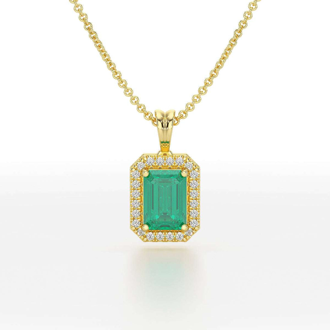 Rectangular Green Emerald Halo Pendant