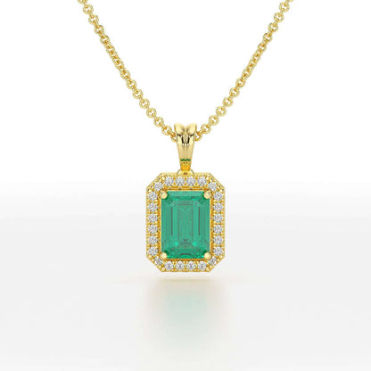 Rectangular Green Emerald Halo Pendant