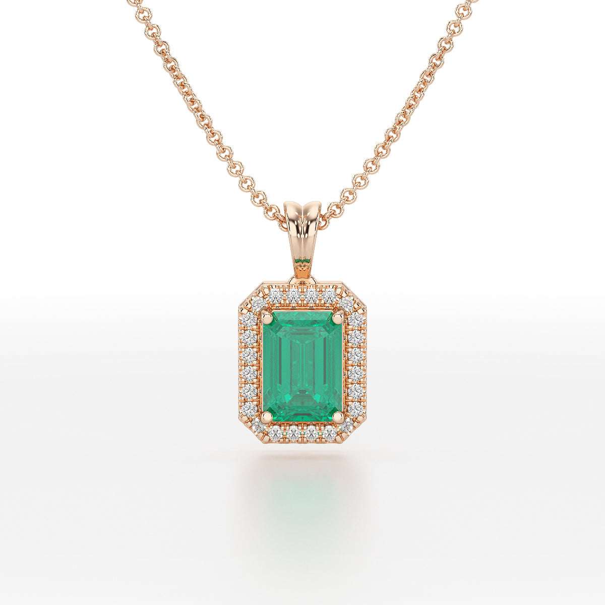 Rectangular Green Emerald Halo Pendant