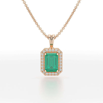 Rectangular Green Emerald Halo Pendant