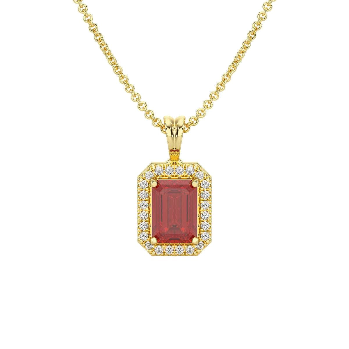 Rectangular Ruby Halo Pendant