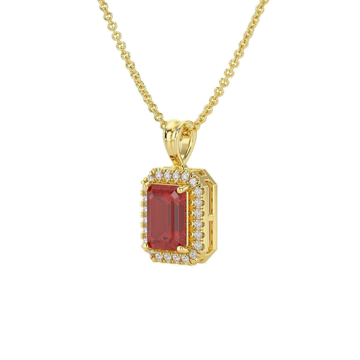 Rectangular Ruby Halo Pendant
