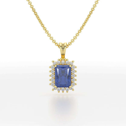 Emerald Blue Sapphire Sunburst Pendant