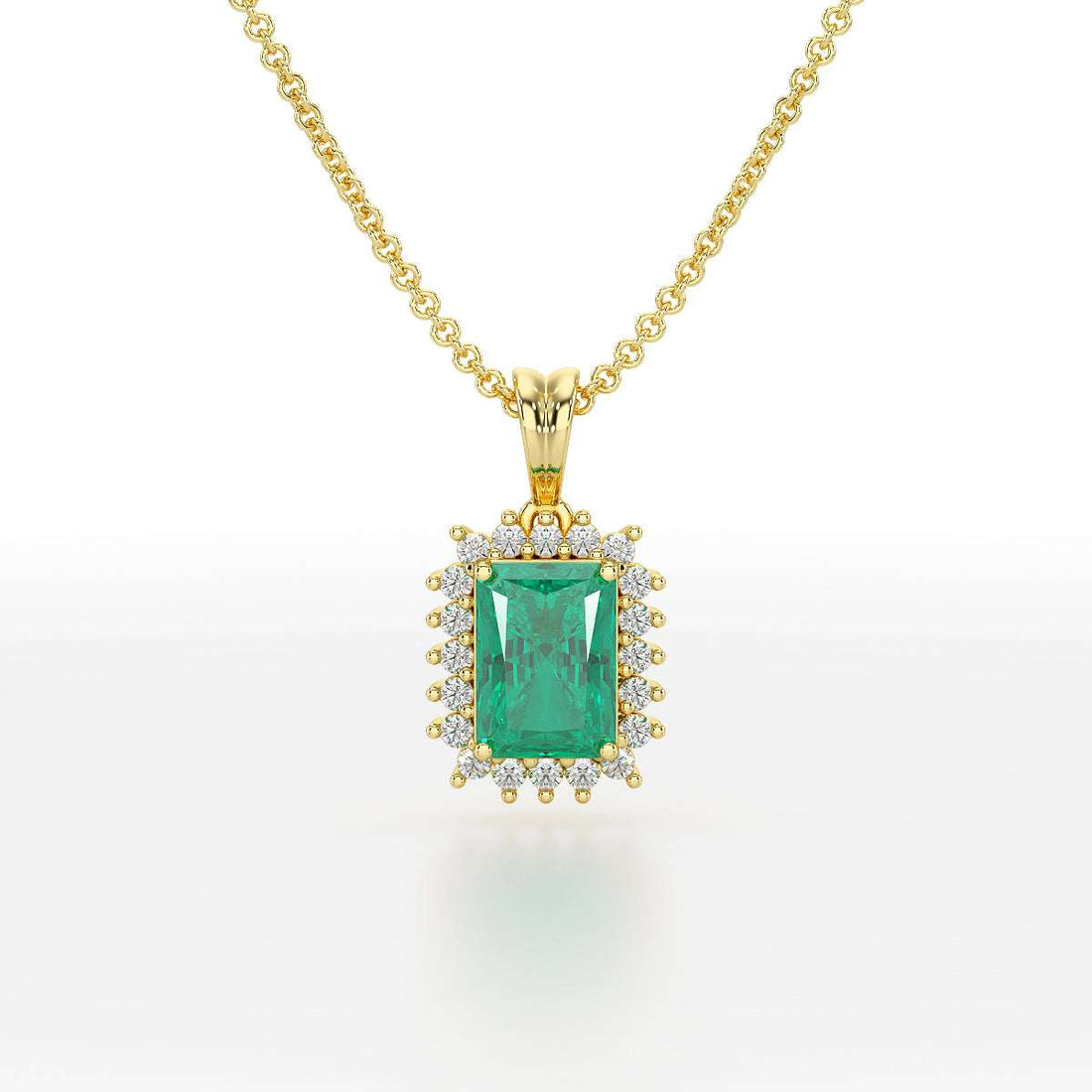 Rectangular Green Emerald Sunburst Pendant