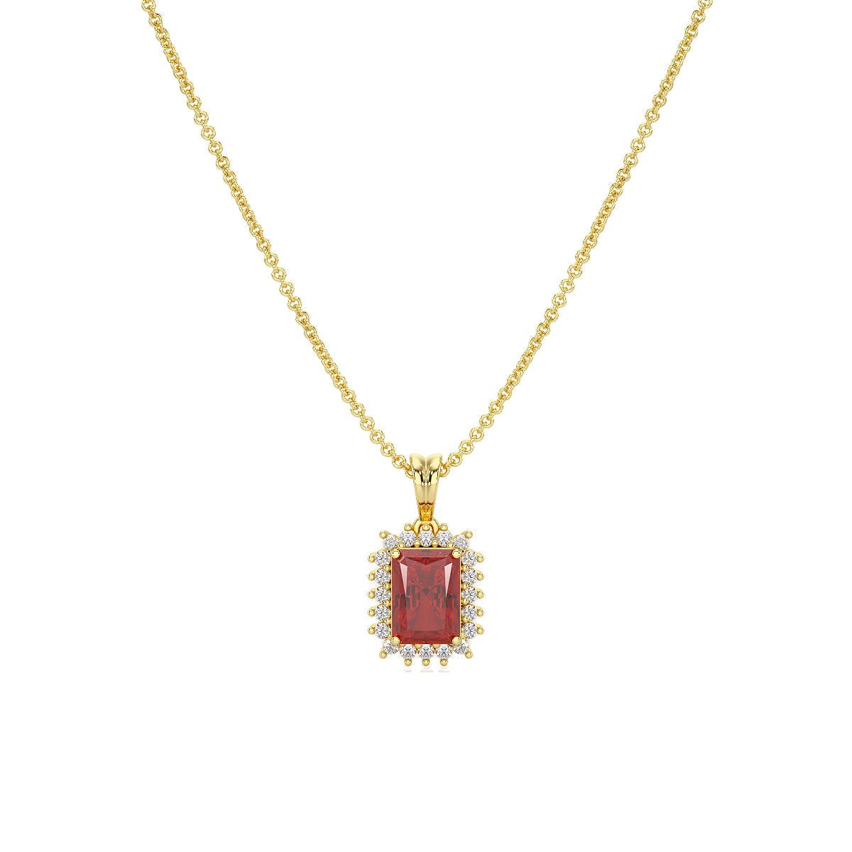 Rectangular Ruby Sunburst Pendant in yellow gold