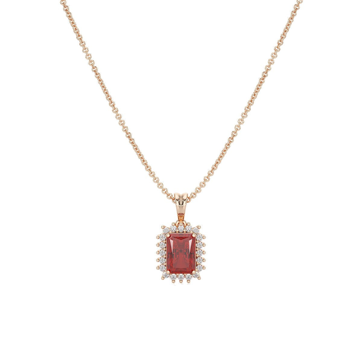 Rectangular Ruby Sunburst Pendant in rose gold
