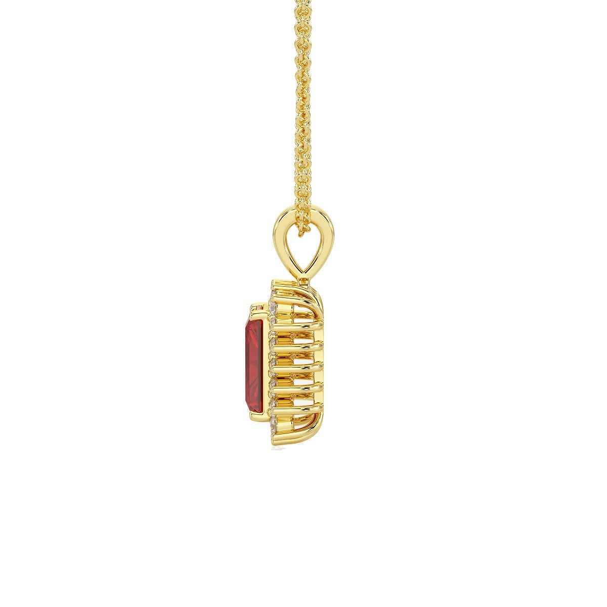 Rectangular Ruby Sunburst Pendant in yellow gold