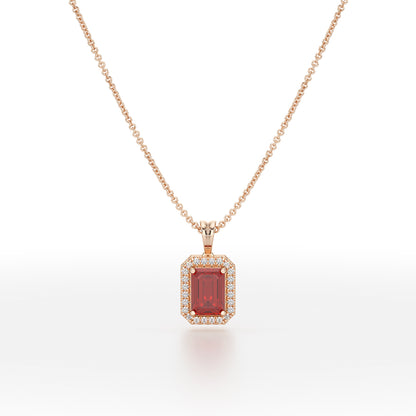 Emerald Ruby Halo Pendant Rose Gold