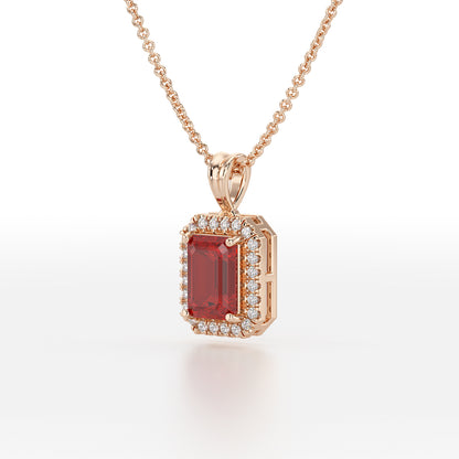 Emerald Ruby Halo Pendant Rose Gold