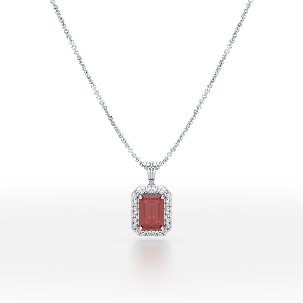 Emerald Ruby Halo Pendant White Gold Platinum