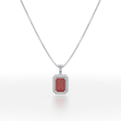 Emerald Ruby Halo Pendant White Gold Platinum