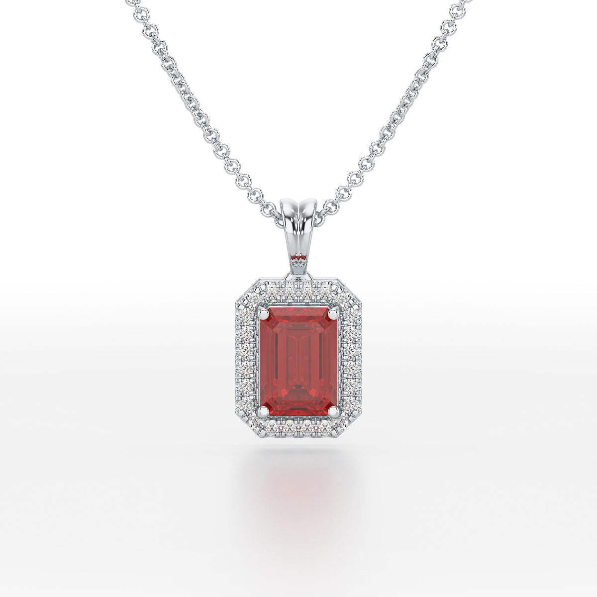 Emerald Ruby Halo Pendant White Gold Platinum