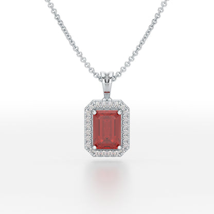 Emerald Ruby Halo Pendant White Gold Platinum