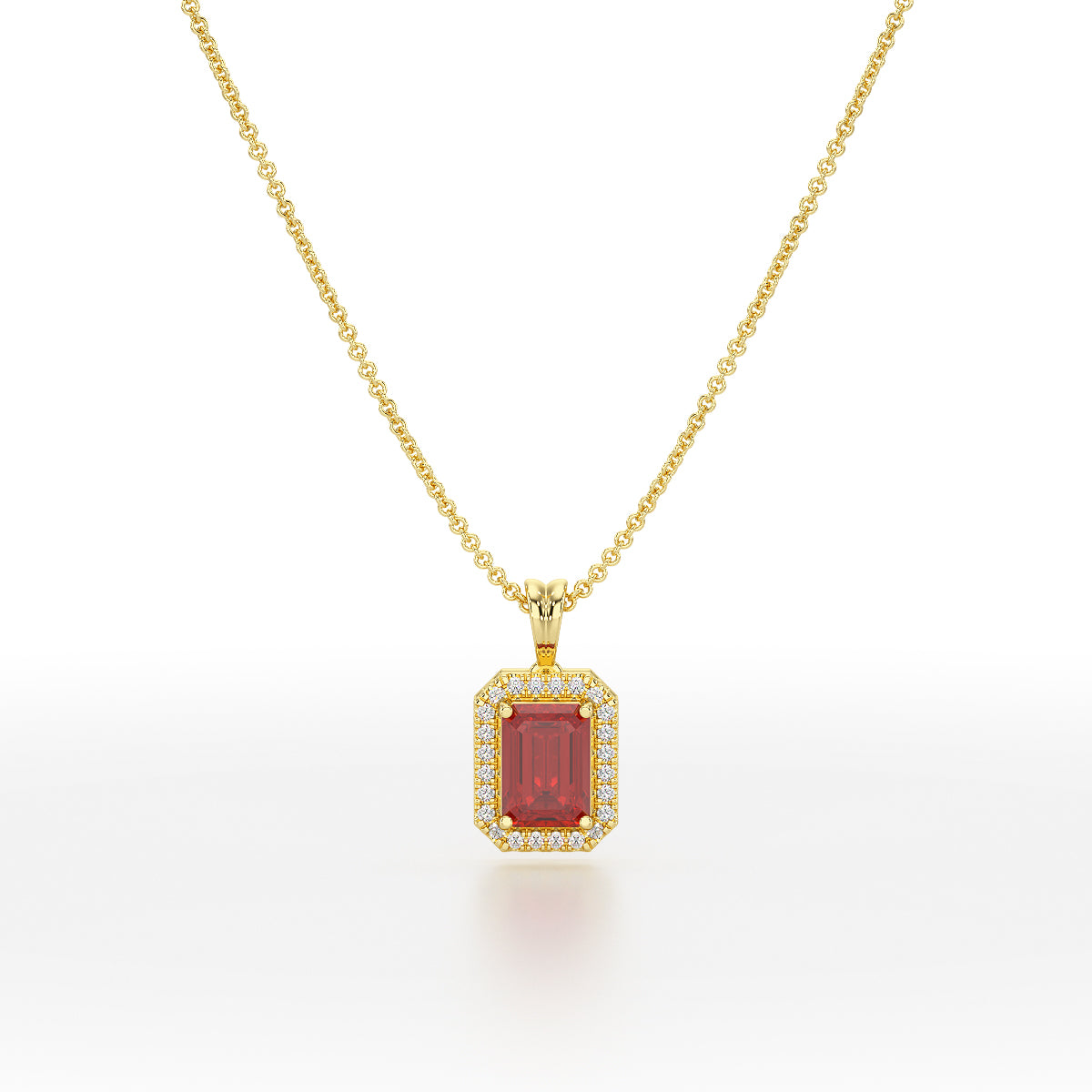 Emerald Ruby Halo Pendant Yellow Gold