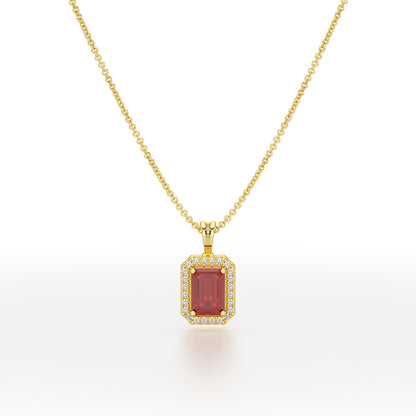 Emerald Ruby Halo Pendant Yellow Gold