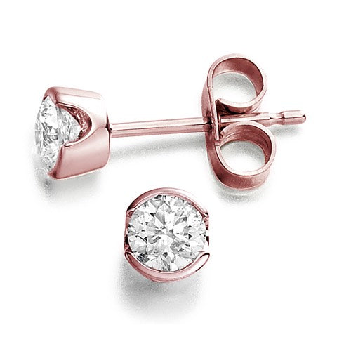 Half Rubover Solitaire Earrings in rose gold