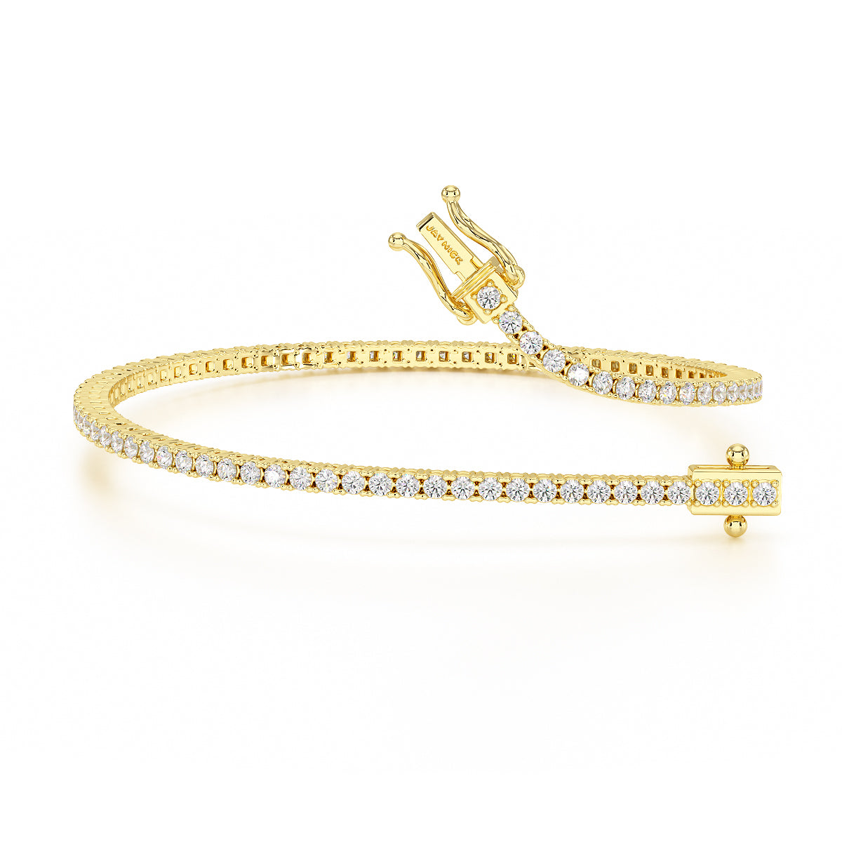 Four Prong Diamond Tennis Bracelet in yellow gold, open view