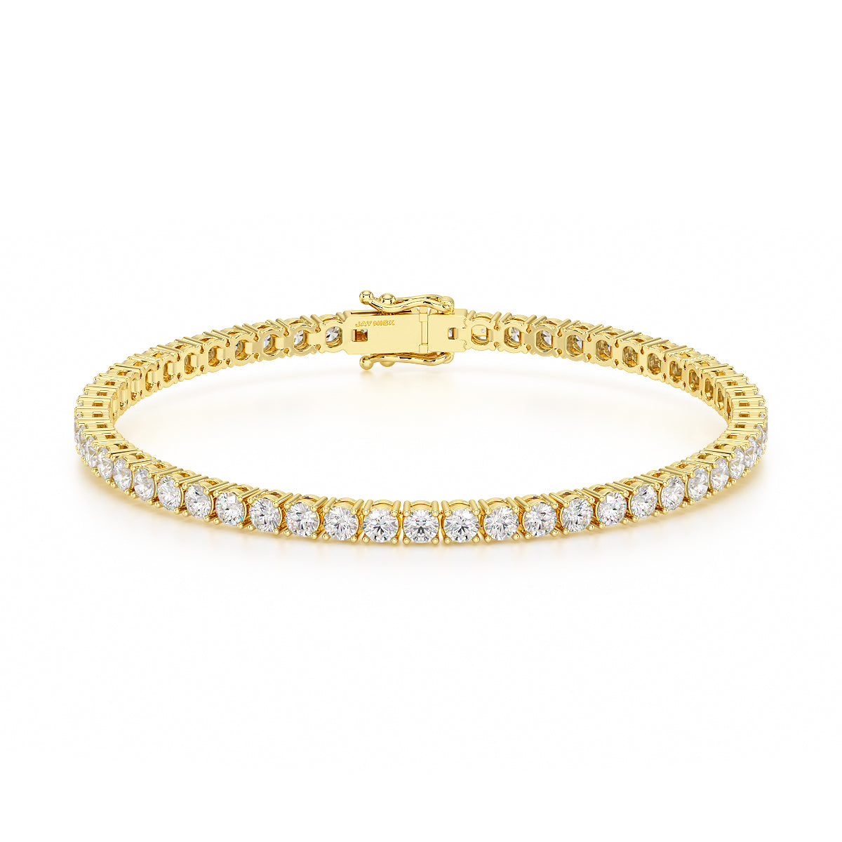 Four Prong Diamond Tennis Bracelet in yellow gold, open view