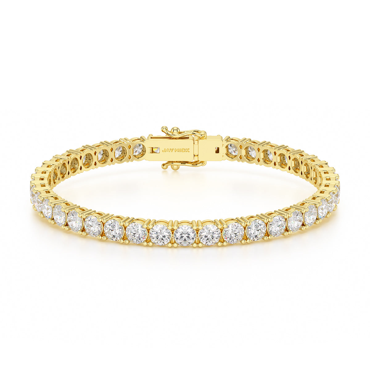 Four Prong Diamond Tennis Bracelet in yellow gold, closed view
