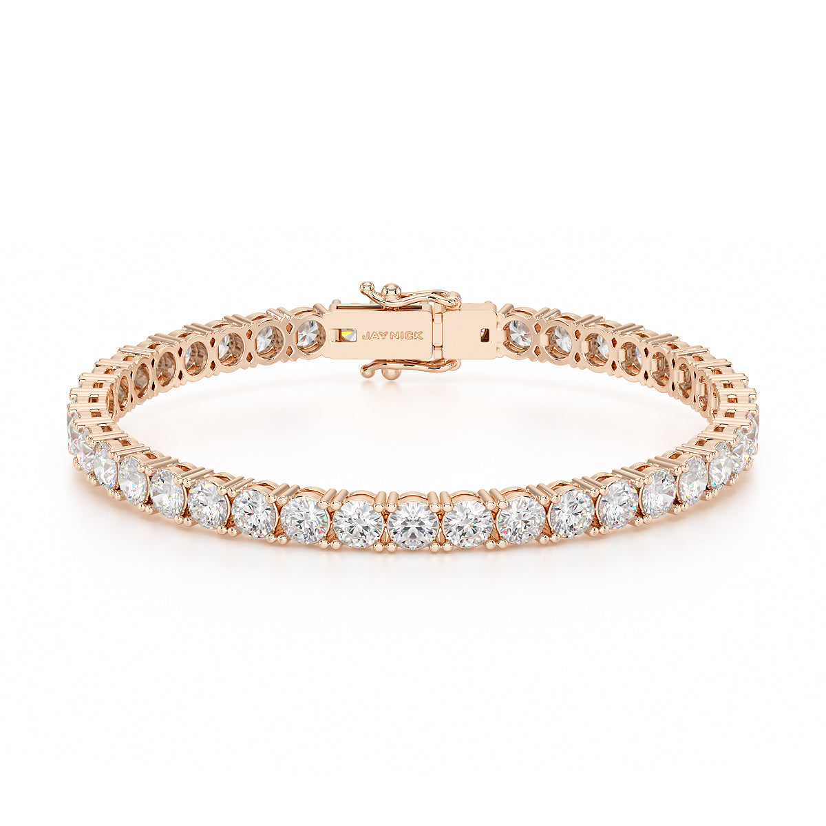 Four Prong Diamond Tennis Bracelet in rose gold, closed view