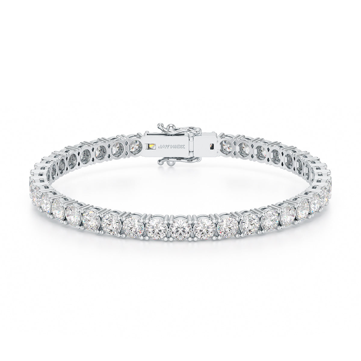 Four Prong Diamond Tennis Bracelet in white gold or platinum, closed view